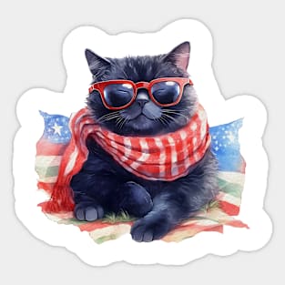 Cool Patriotic Black Cat, 4th of July Design Sticker